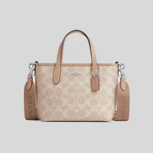 COACH City Mini Tote Bag In Signature Canvas Sand/Taupe CW032