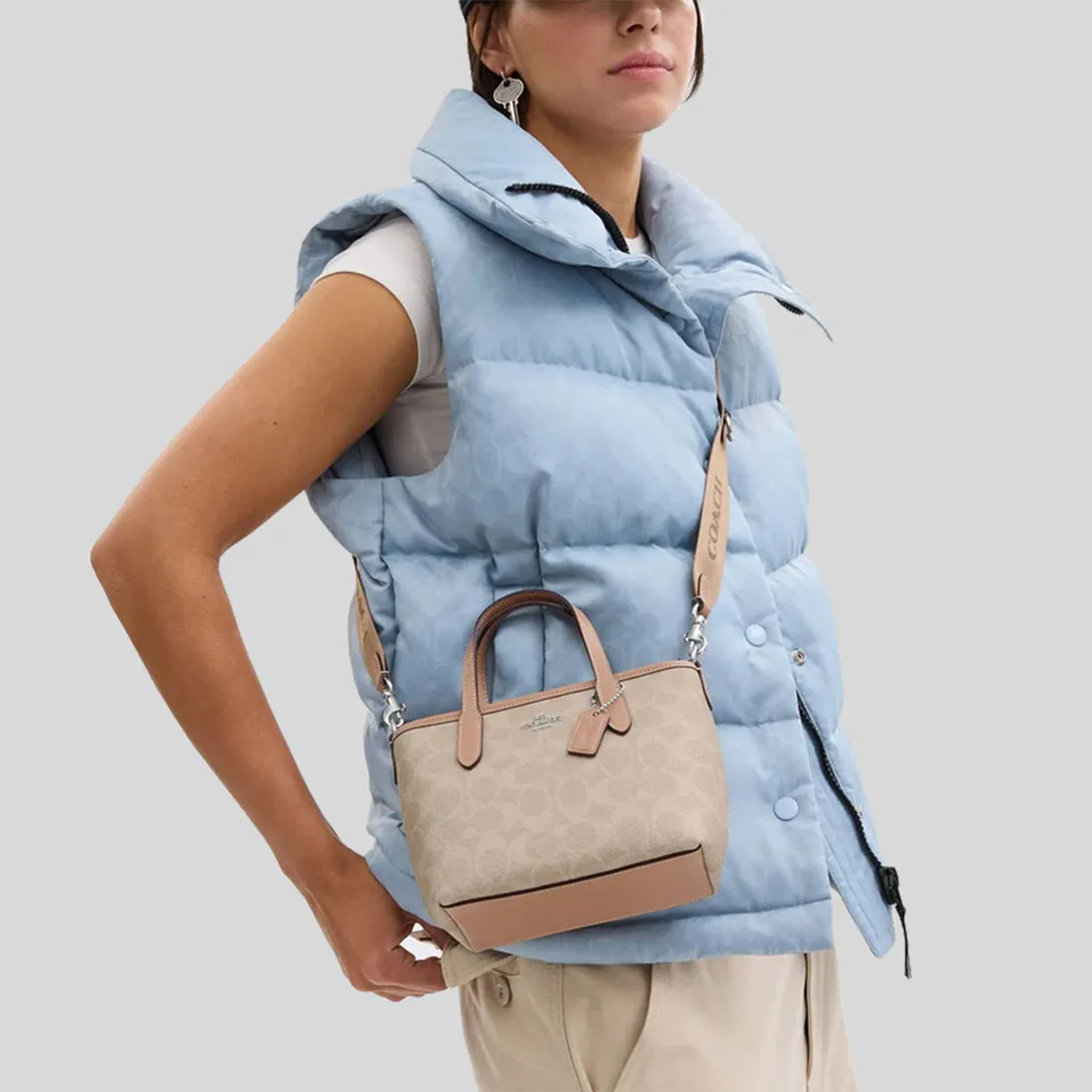 COACH City Mini Tote Bag In Signature Canvas Sand/Taupe CW032