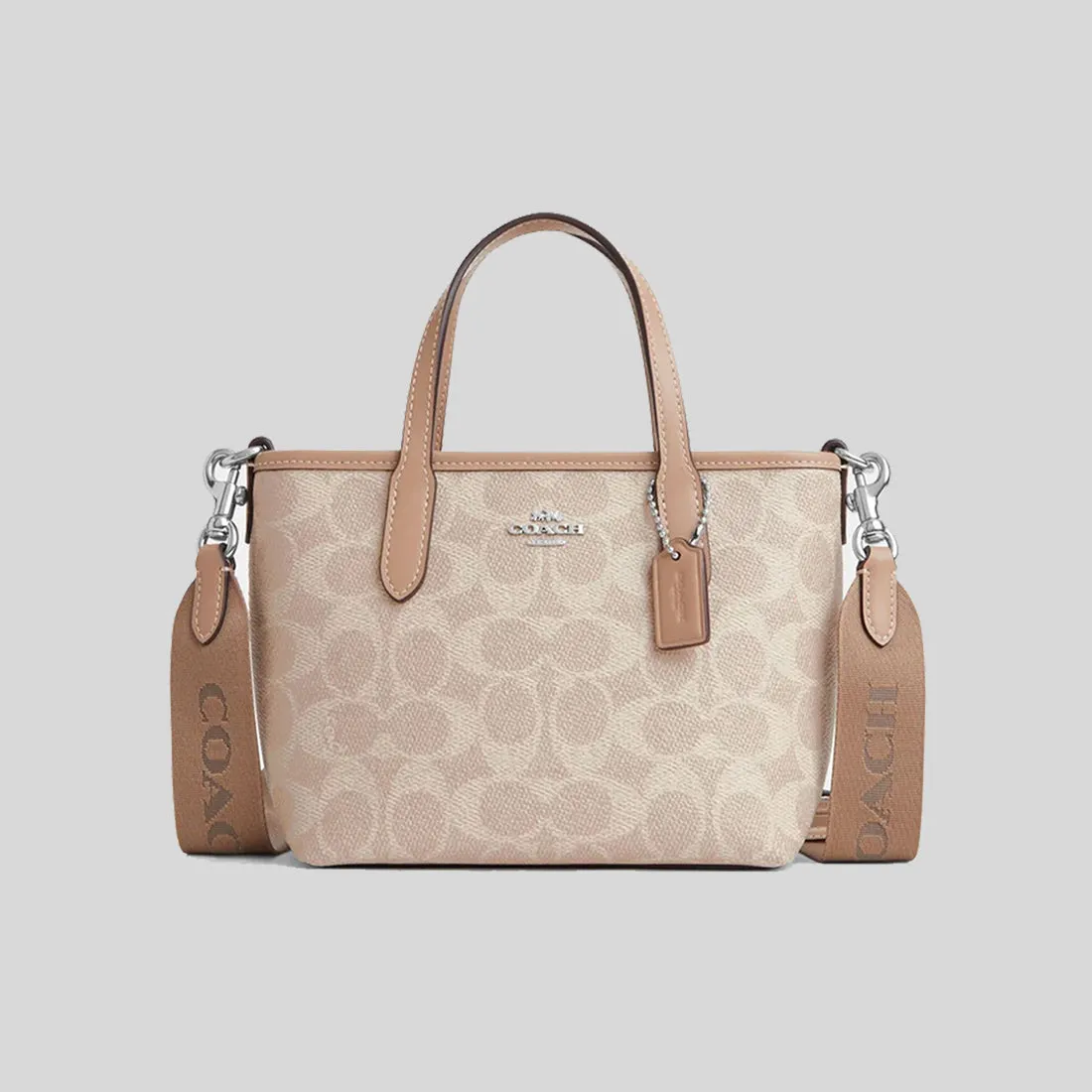 COACH City Mini Tote Bag In Signature Canvas Sand/Taupe CW032