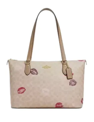 Coach Gallery Tote Bag In Signature Canvas With Lips Print