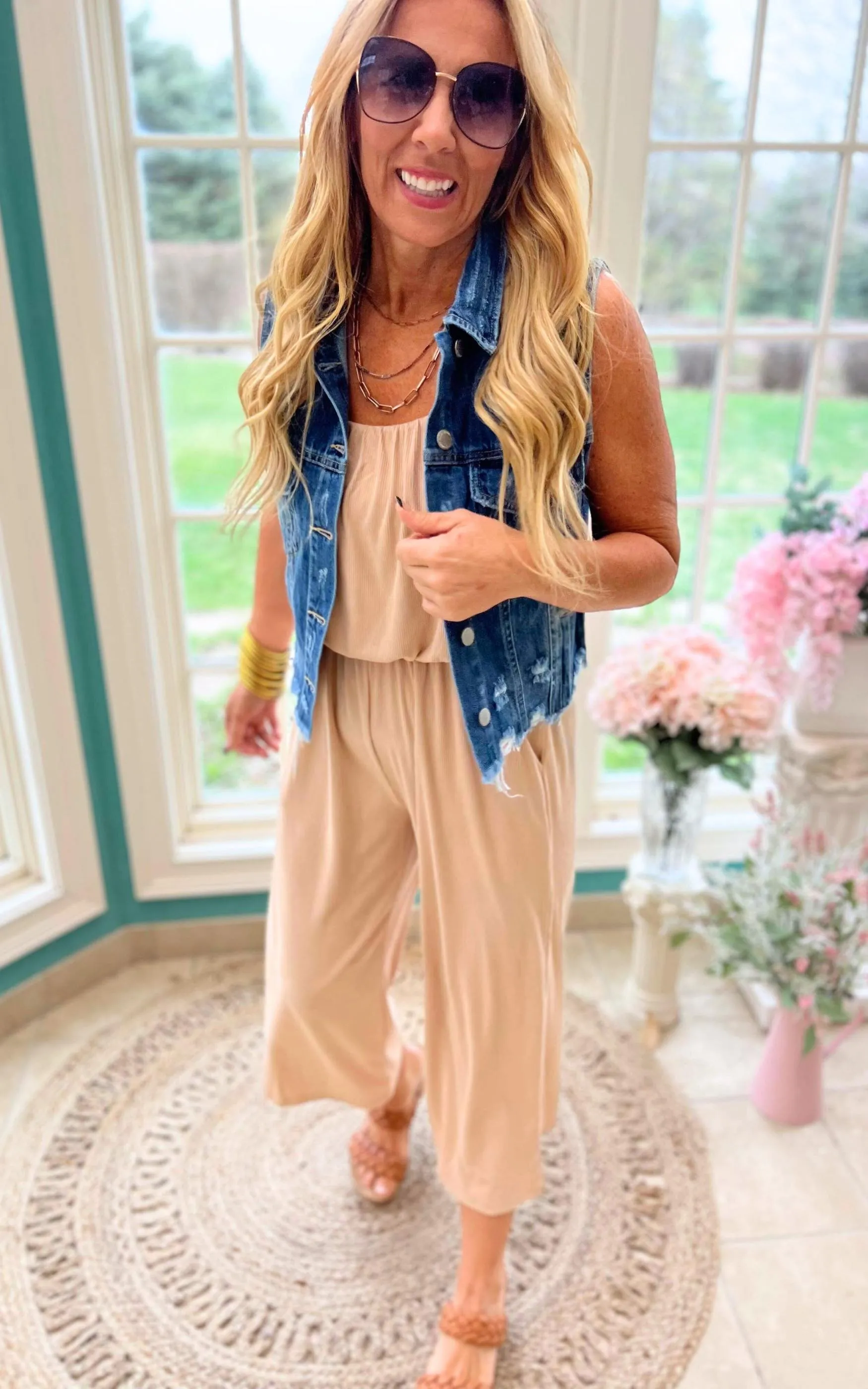 Cropped Spaghetti Strap Jumpsuit - Nude FINAL SALE