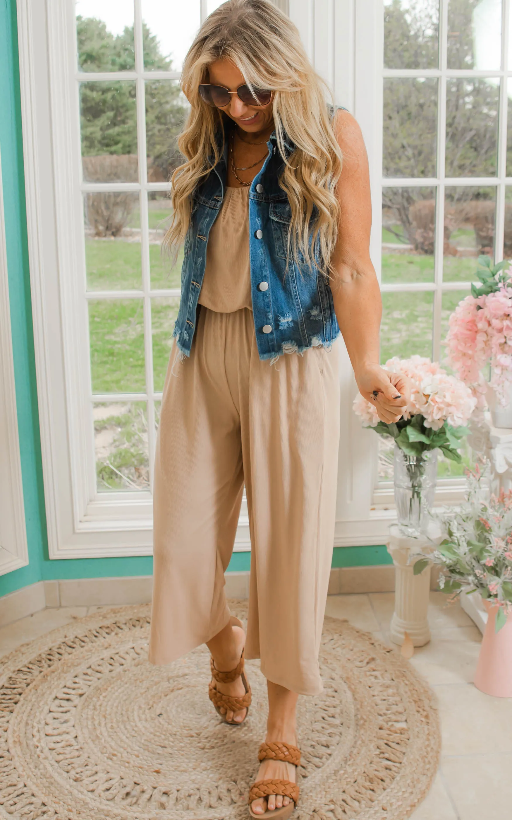 Cropped Spaghetti Strap Jumpsuit - Nude FINAL SALE