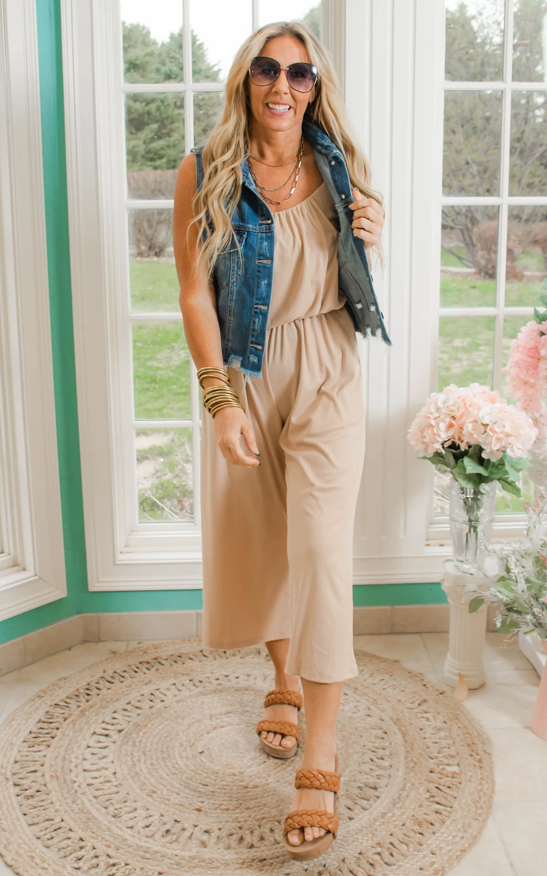 Cropped Spaghetti Strap Jumpsuit - Nude FINAL SALE