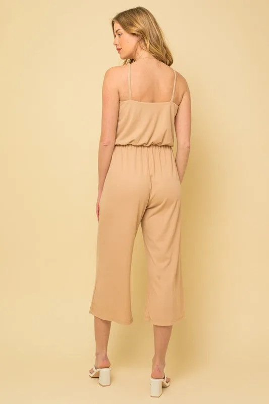 Cropped Spaghetti Strap Jumpsuit - Nude FINAL SALE