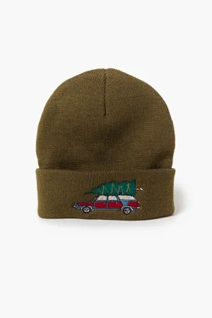 Forever 21 Men's Embroidered Christmas Tree Car Beanie Olive/Multi Forever 21