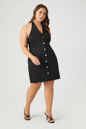 Forever 21 Plus Women's Button-Front Halter Dress Black Forever 21