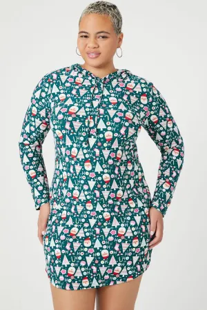 Forever 21 Plus Women's Christmas Print Mini Dress Teal/Multi Forever 21