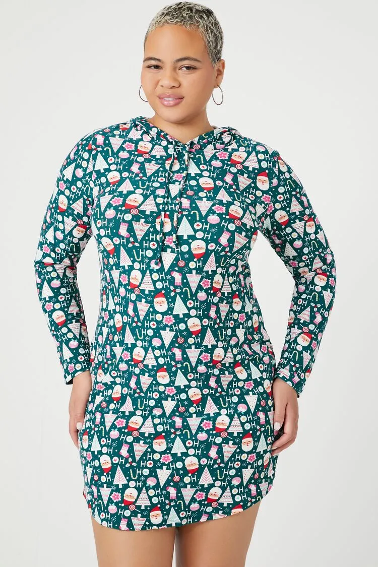 Forever 21 Plus Women's Christmas Print Mini Dress Teal/Multi Forever 21