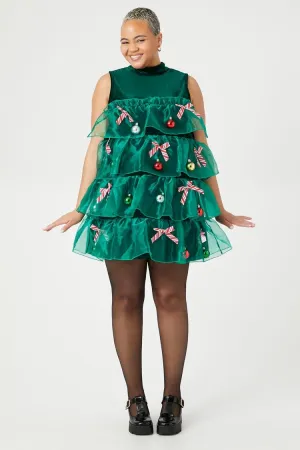 Forever 21 Plus Women's Christmas Tree Holiday Dress Green/Multi Forever 21