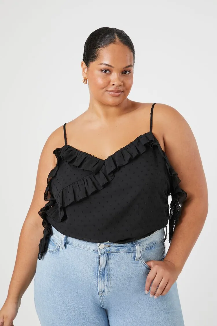 Forever 21 Plus Women's Clip Dot Ruffle Bodysuit Black Forever 21