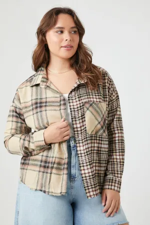 Forever 21 Plus Women's Colorblock Plaid Shirt Taupe/Black Forever 21