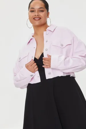 Forever 21 Plus Women's Cropped Frayed Corduroy Jacket Light Pink Forever 21