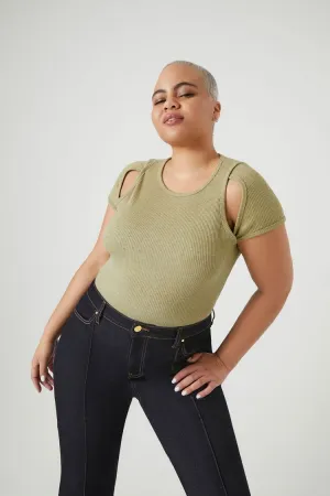 Forever 21 Plus Women's Cutout Ribbed Knit Bodysuit Warm Olive Forever 21