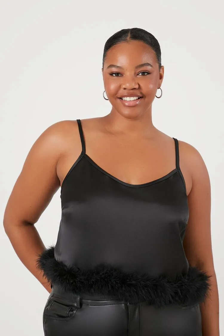 Forever 21 Plus Women's Faux Feather-Trim Cami Black Forever 21