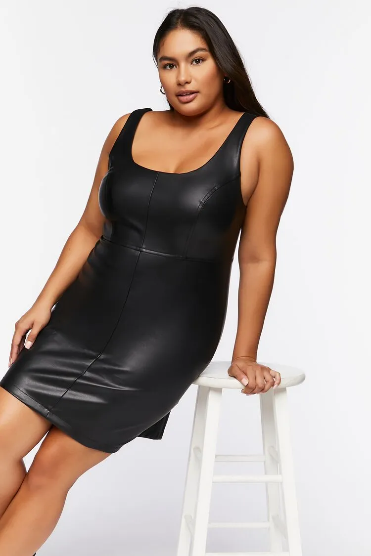 Forever 21 Plus Women's Faux Leather/Pleather Mini Dress Black Forever 21