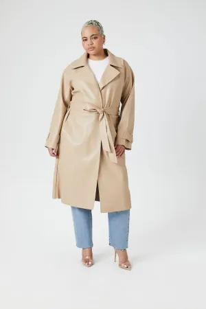 Forever 21 Plus Women's Faux Leather/Pleather Trench Coat Tan Forever 21