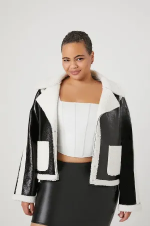 Forever 21 Plus Women's Faux Shearling/Sherpa-Trim Jacket Black/White Forever 21