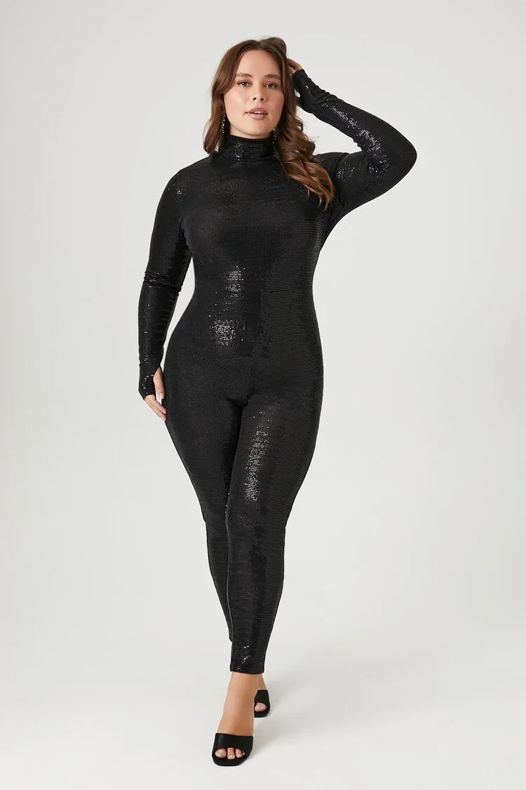 Forever 21 Plus Women's Fitted Sequin Jumpsuit Black/Black Forever 21