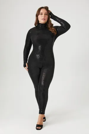 Forever 21 Plus Women's Fitted Sequin Jumpsuit Black/Black Forever 21