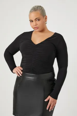Forever 21 Plus Women's Fitted V-Neck Bodysuit Black Forever 21