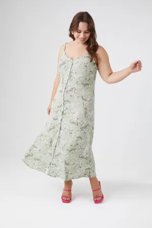 Forever 21 Plus Women's Floral Print Midi Dress Sage/Multi Forever 21