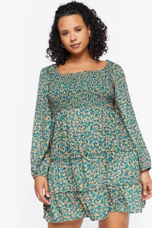 Forever 21 Plus Women's Floral Print Mini Dress Green/Multi Forever 21