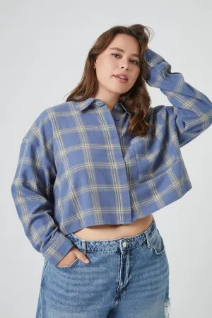 Forever 21 Plus Women's Happy Face Graphic Plaid Shirt Blue/Multi Forever 21