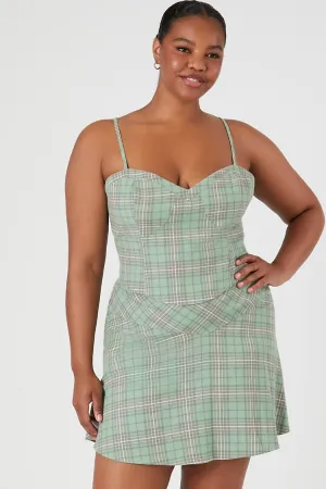 Forever 21 Plus Women's Plaid A-Line Mini Skirt Green/Multi Forever 21