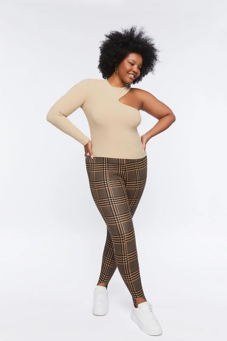 Forever 21 Plus Women's Plaid Stirrup Leggings Brown/Multi Forever 21