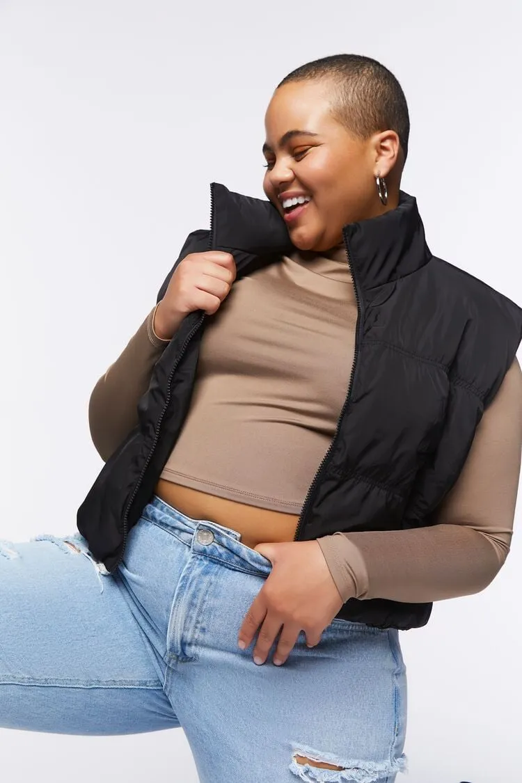 Forever 21 Plus Women's Quilted Puffer Vest Black Forever 21