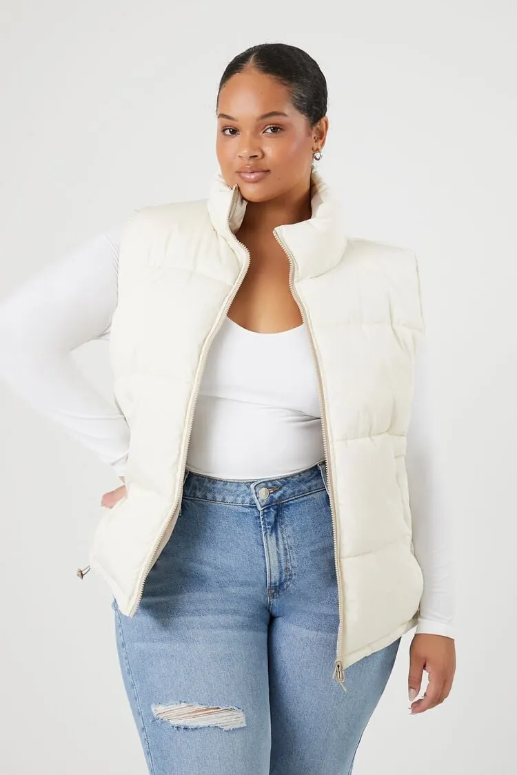Forever 21 Plus Women's Reversible Zip-Up Puffer Vest Cream/Taupe Forever 21