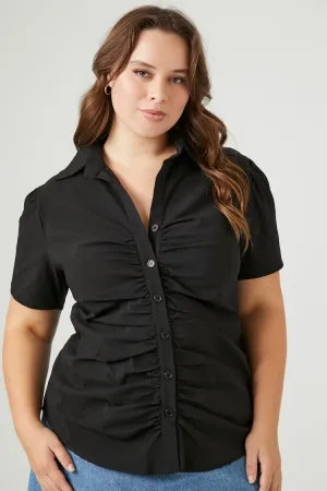 Forever 21 Plus Women's Ruched Button-Front Shirt Black Forever 21