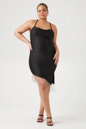 Forever 21 Plus Women's Satin Asymmetrical Fringe Dress Black Forever 21