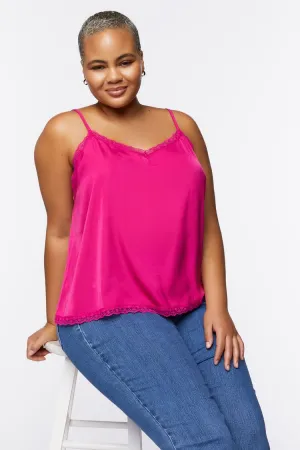Forever 21 Plus Women's Satin Lace-Trim Cami Very Berry Forever 21