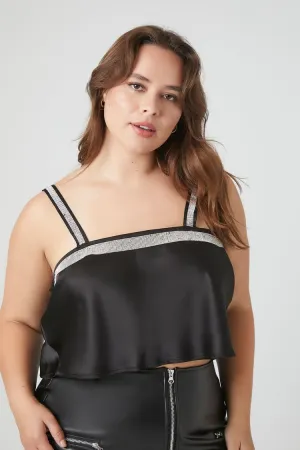Forever 21 Plus Women's Satin Rhinestone-Trim Crop Top Black Forever 21