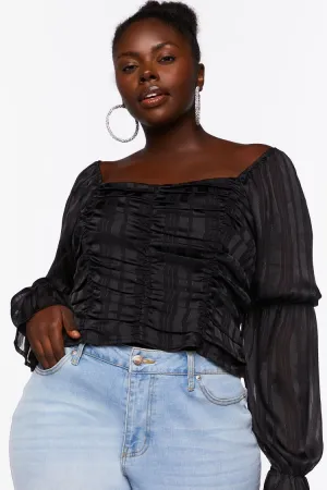 Forever 21 Plus Women's Striped Peasant-Sleeve Top Black Forever 21