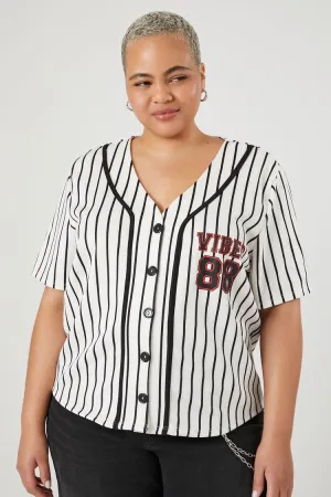 Forever 21 Plus Women's Vibes Baseball Jersey Top White/Black Forever 21