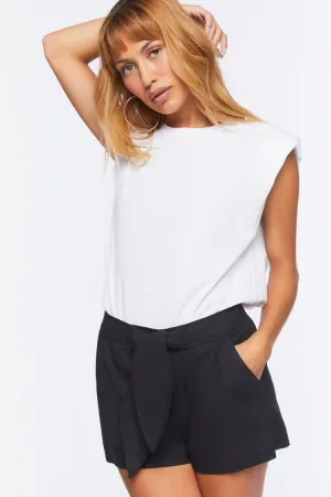 Forever 21 Women's Belted Linen-Blend Shorts Black Forever 21