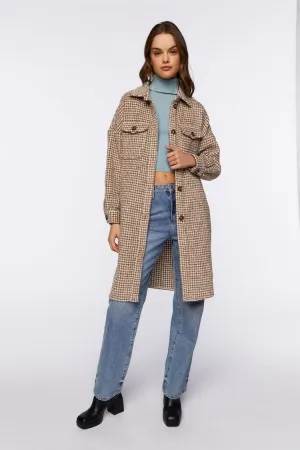 Forever 21 Women's Brushed Houndstooth Longline Shacket Brown/Cream Forever 21