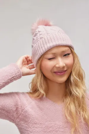 Forever 21 Women's Cable Knit Pom Pom Beanie Blush Forever 21