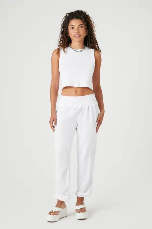 Forever 21 Women's Crepe Cuffed Wide-Leg Cargo Pants White Forever 21
