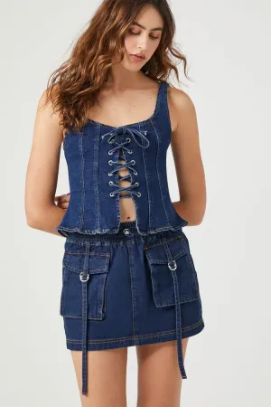 Forever 21 Women's Denim Cargo Mini Skirt Dark Denim Forever 21