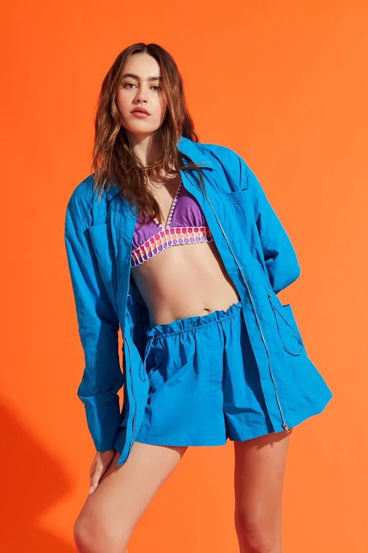 Forever 21 Women's Drawstring Utility Jacket Ibiza Blue Forever 21