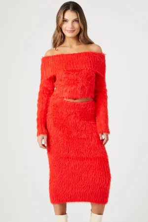 Forever 21 Women's Faux Fur Maxi Skirt Fiery Red Forever 21