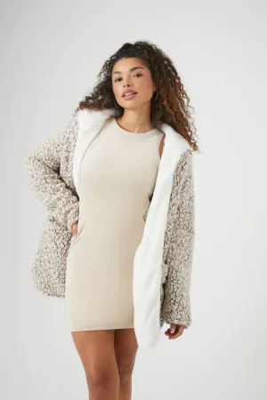 Forever 21 Women's Faux Shearling/Sherpa Hooded Jacket Khaki Forever 21