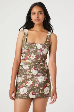 Forever 21 Women's Floral Print Top & Skirt Set Olive/Multi Forever 21