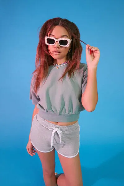 Forever 21 Women's French Terry Ringer Shorts Heather Grey/White Forever 21