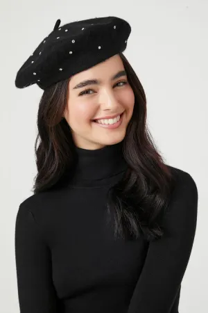 Forever 21 Women's Fuzzy Rhinestone Beret Black Forever 21