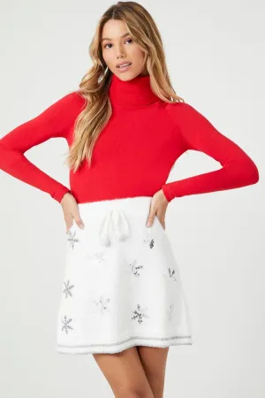 Forever 21 Women's Fuzzy Sequin Snowflake Mini Skirt White/Multi Forever 21