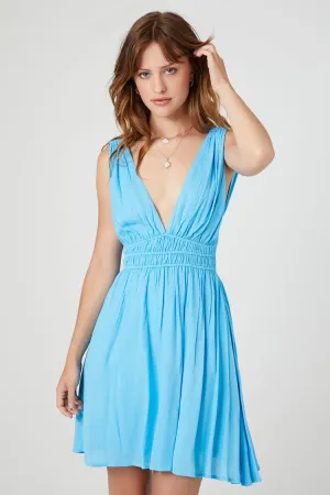 Forever 21 Women's Plunging Caged-Back Mini Dress Blue Forever 21